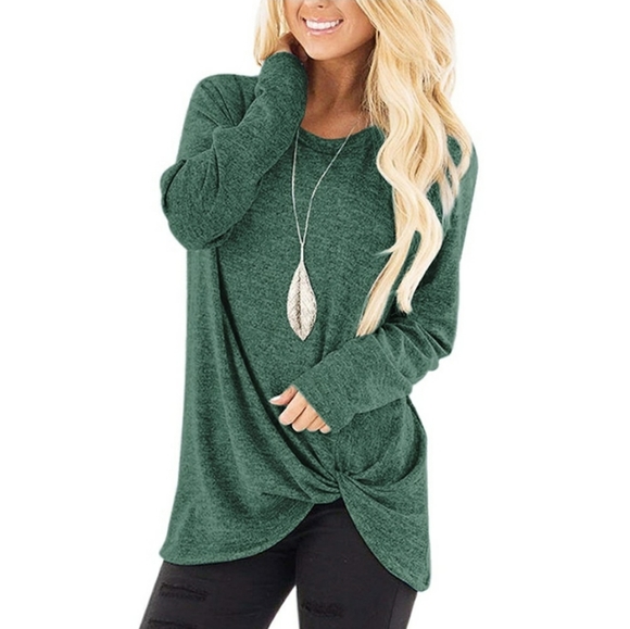 Modern Owl Boutique Tops - Green Knotted Front Long Sleeve Top